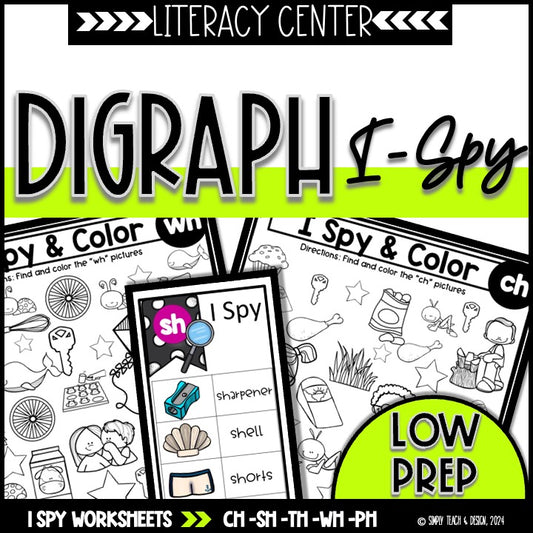 Digraph Worksheets (CH, SH, TH, WH)| I Spy Digraph Phonics Worksheets